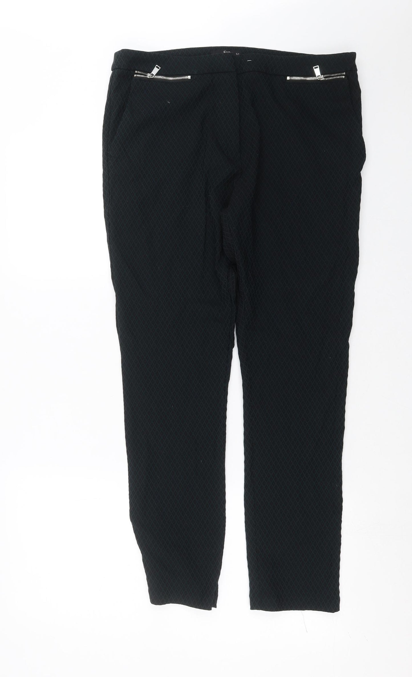 F&F Womens Black Geometric  Trousers  Size 16 L28 in