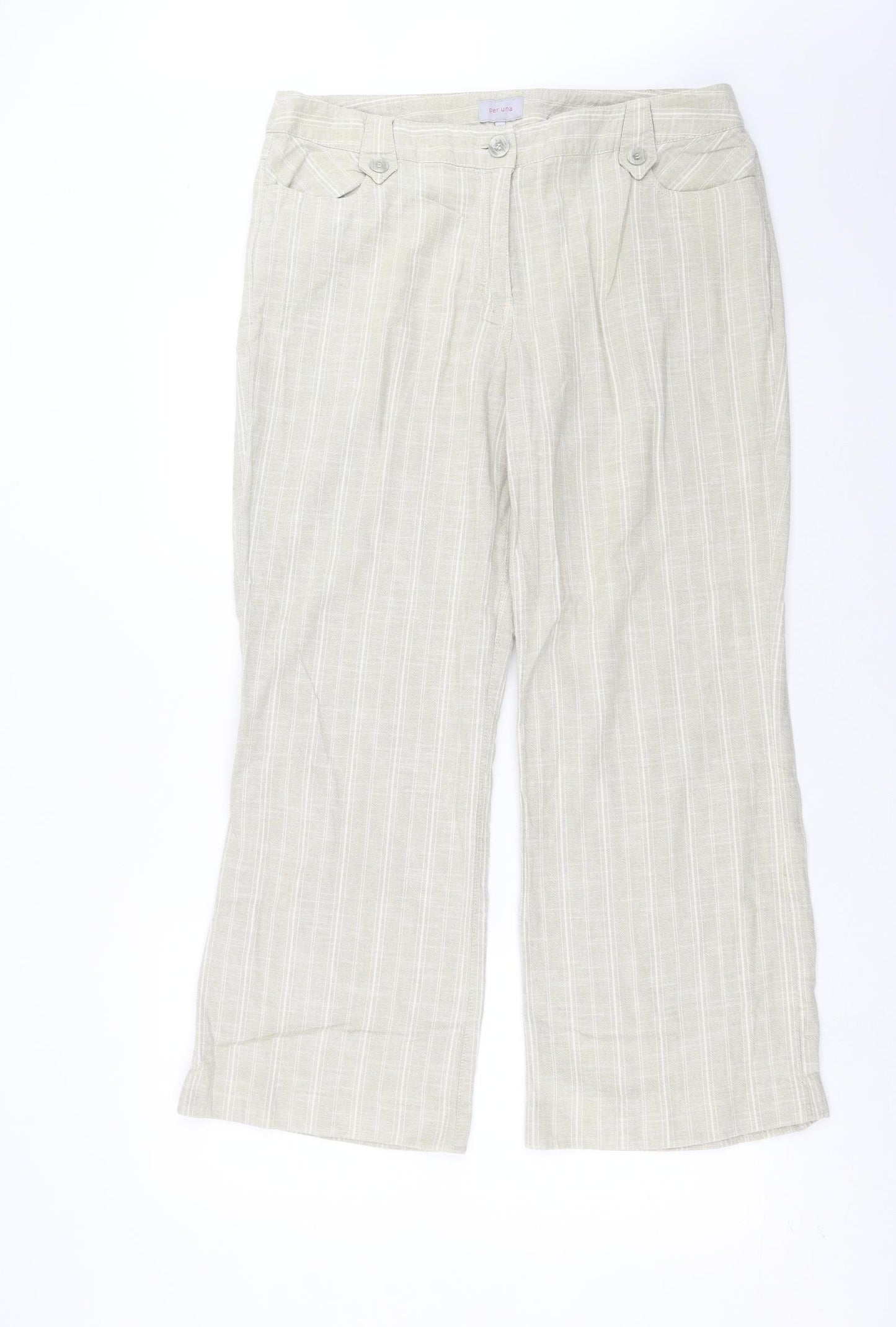Marks and Spencer Womens Beige Striped  Trousers  Size 16 L27 in