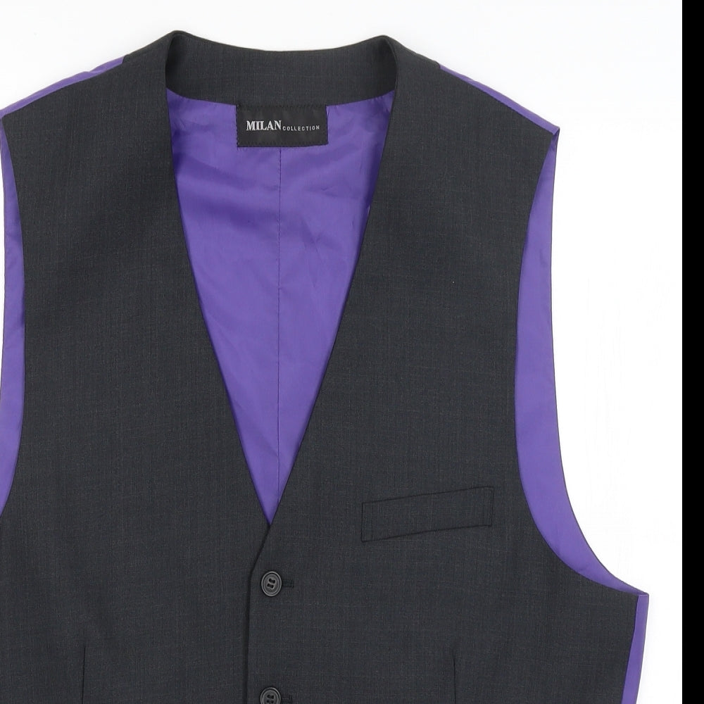 Milan Collection Mens Grey   3 Piece Suit Waistcoat Size L