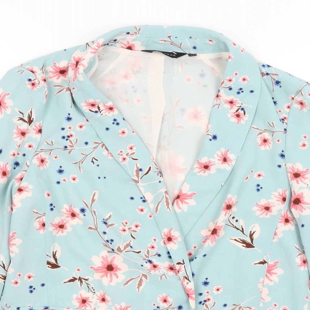 New Look Womens Blue Floral  Jacket Blazer Size 12