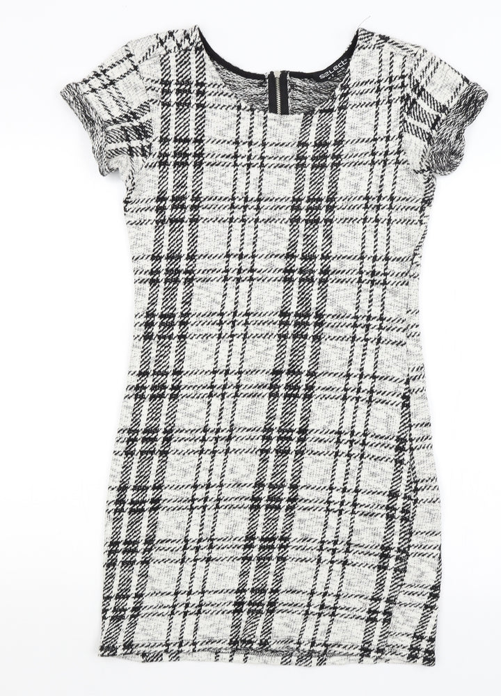 Select Womens White Plaid  Pencil Dress  Size 6