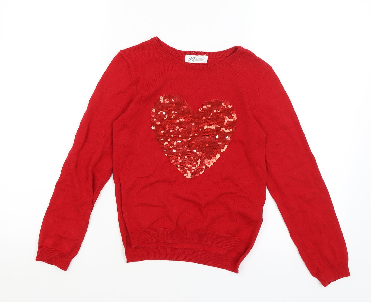 H&M Girls Red   Pullover Jumper Size 7-8 Years  - Heart