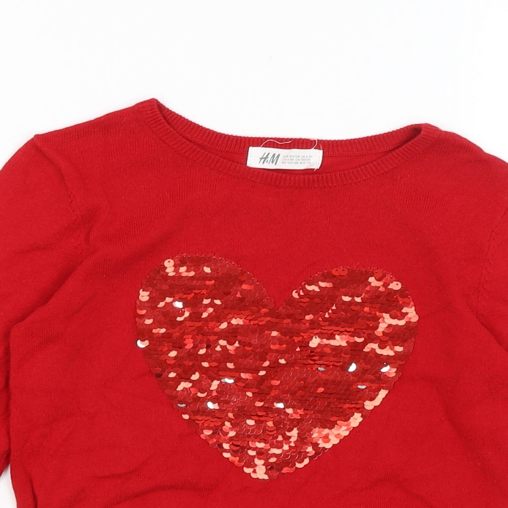 H&M Girls Red   Pullover Jumper Size 7-8 Years  - Heart