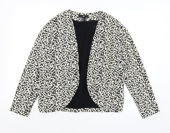 H&M Womens Black Animal Print  Jacket Blazer Size S