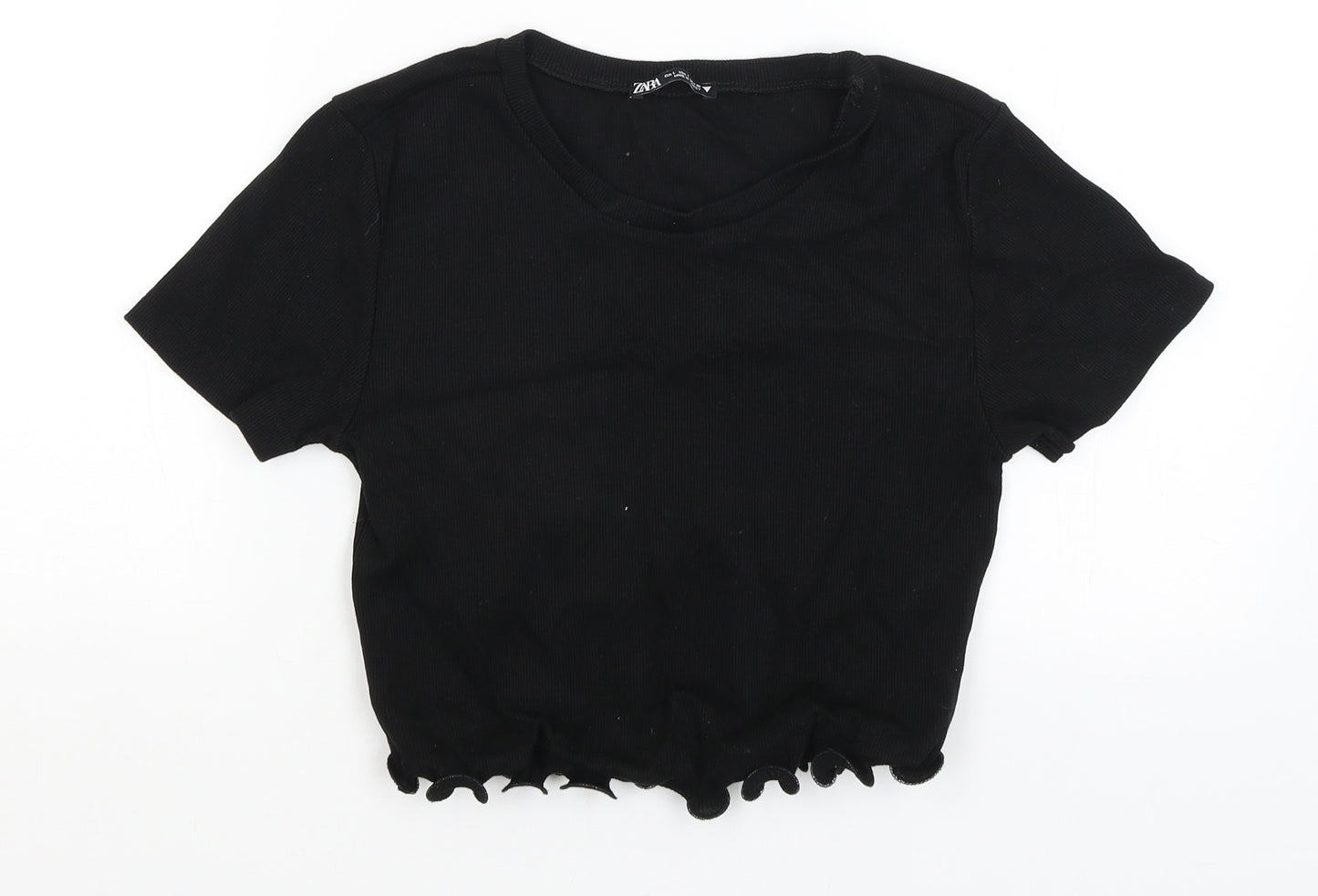 Zara Womens Black   Cropped T-Shirt Size L