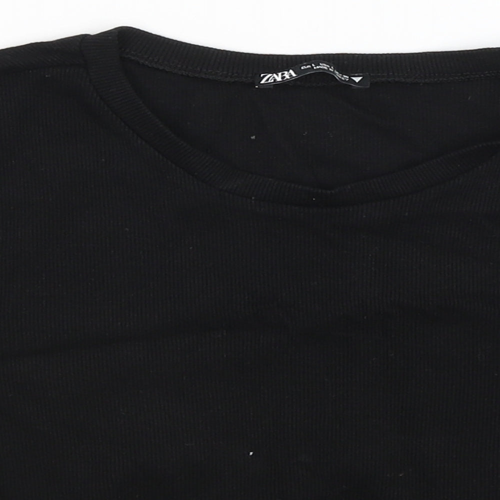 Zara Womens Black   Cropped T-Shirt Size L