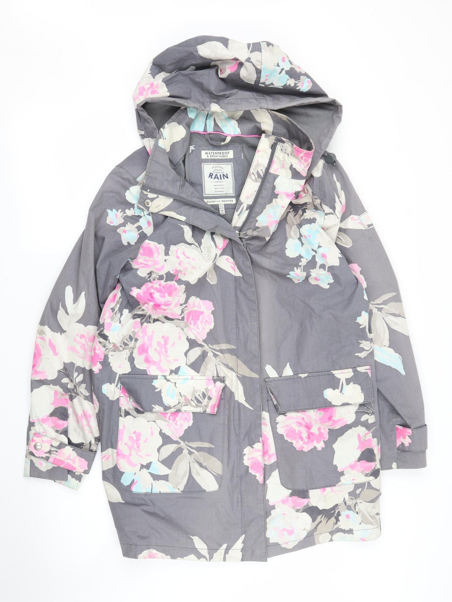 Joules Womens Grey Floral  Parka Coat Size 12