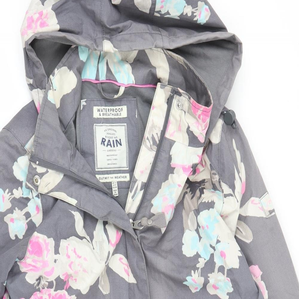 Joules Womens Grey Floral  Parka Coat Size 12