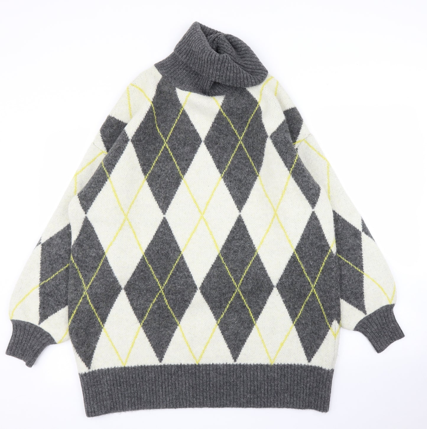 H&M Mens Grey Argyle/Diamond  Pullover Jumper Size M