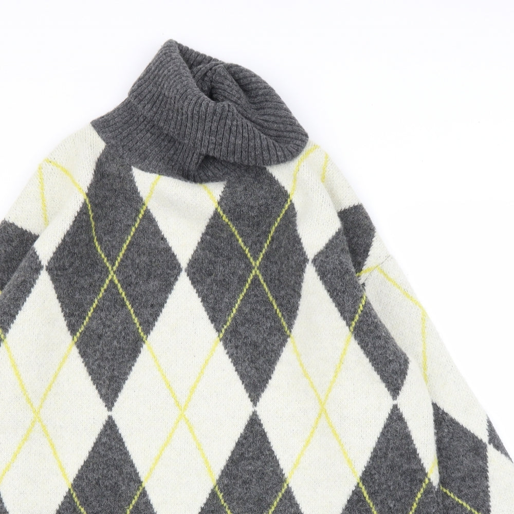 H&M Mens Grey Argyle/Diamond  Pullover Jumper Size M