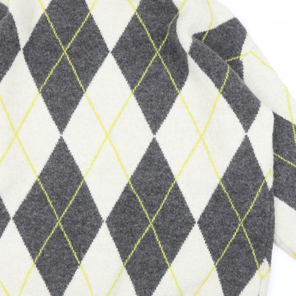 H&M Mens Grey Argyle/Diamond  Pullover Jumper Size M