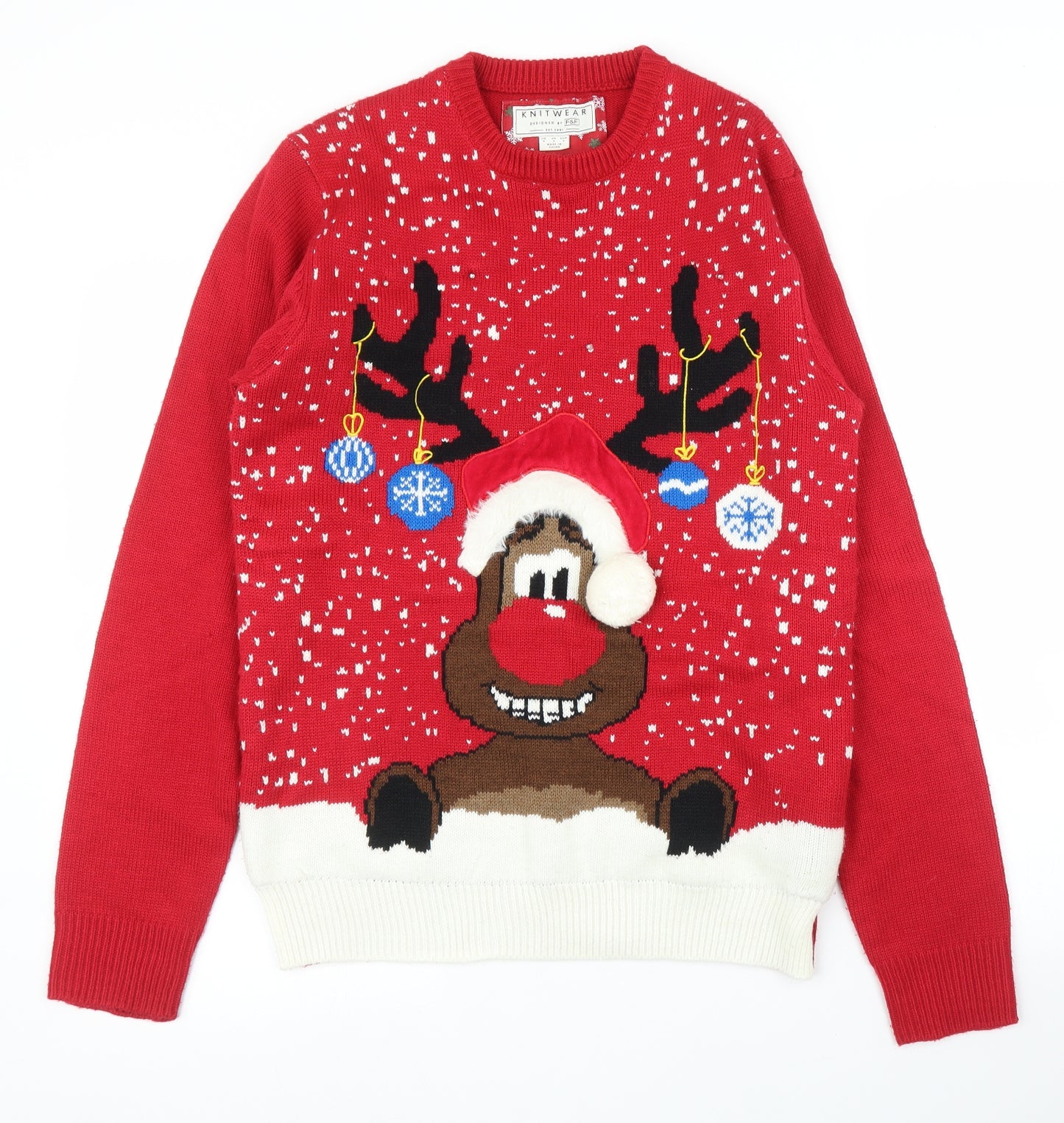 F&F Mens Red   Pullover Jumper Size S  - Christmas