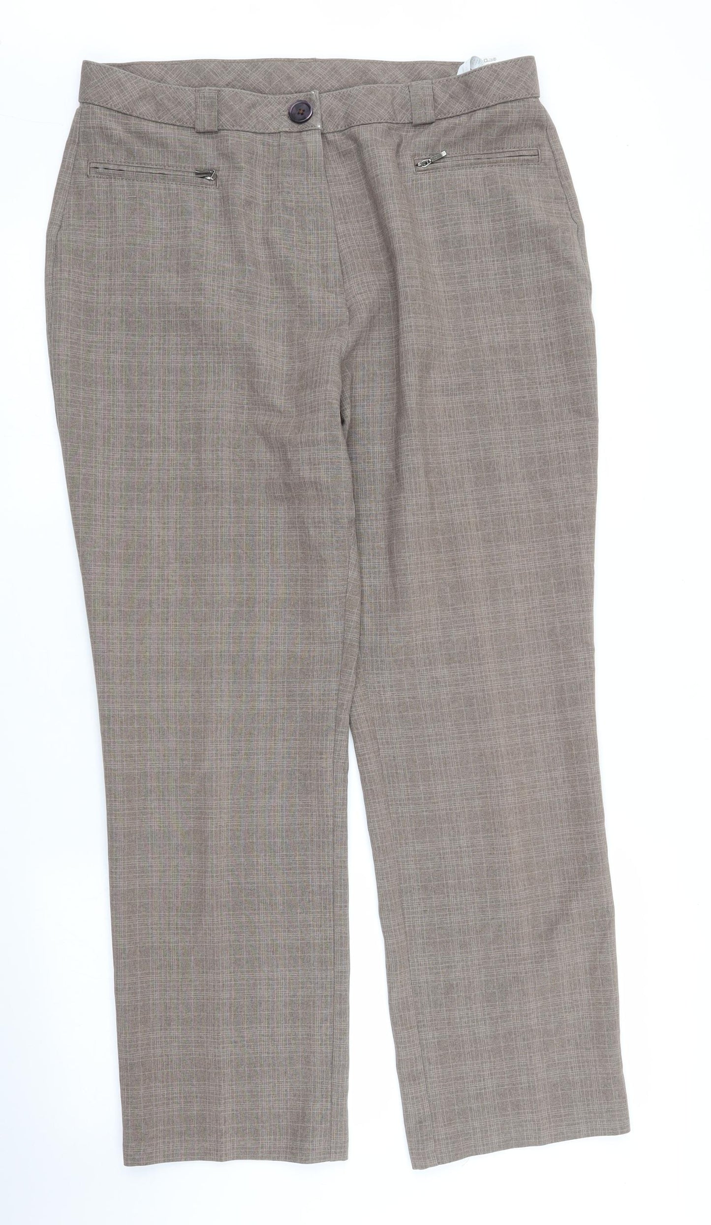 M&S Womens Brown Check  Trousers  Size 16 L27 in