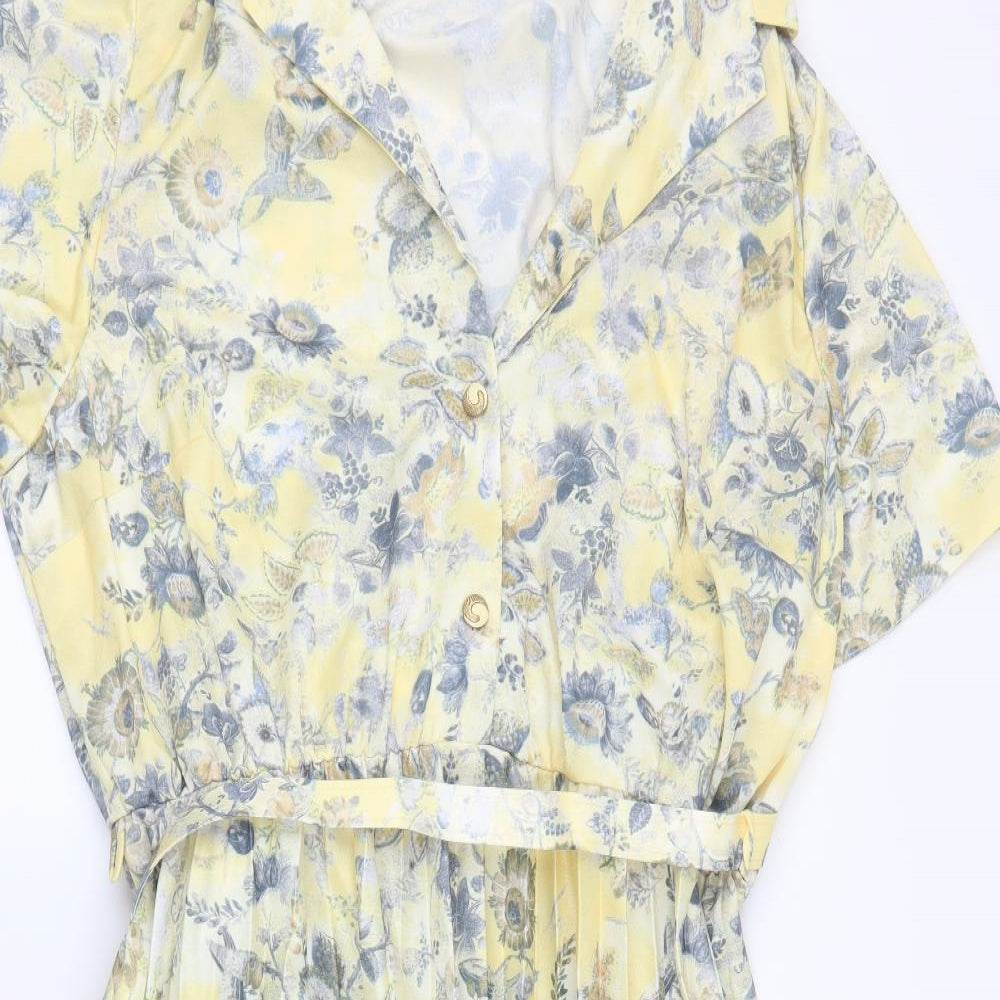 Preworn Womens Yellow Floral  A-Line  Size XL