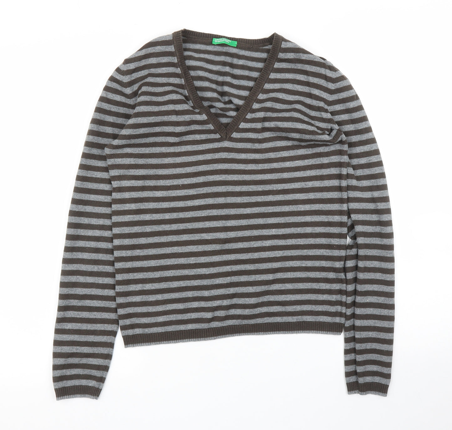 United Colors of Benetton Womens Brown Striped  Pullover Jumper Size L