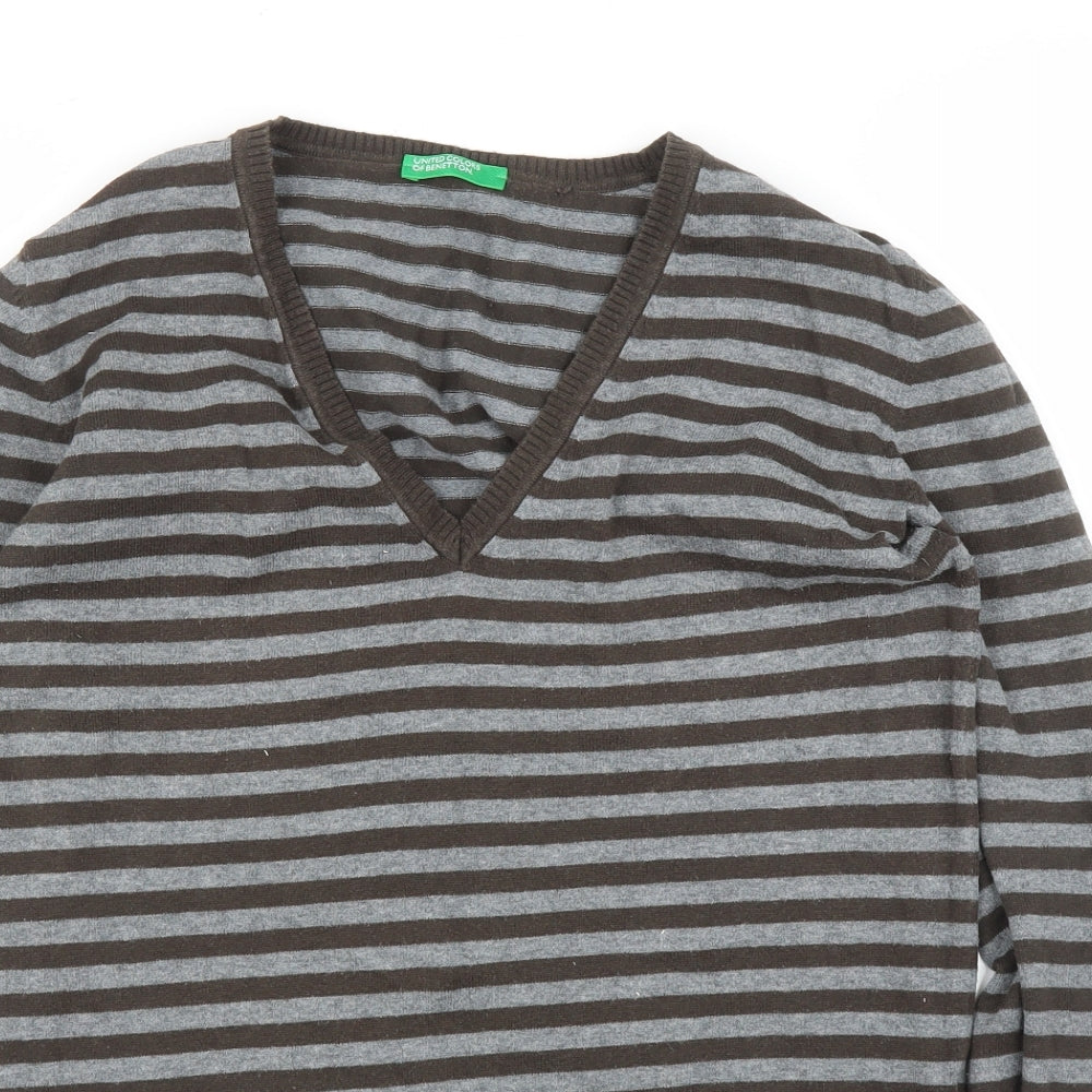 United Colors of Benetton Womens Brown Striped  Pullover Jumper Size L