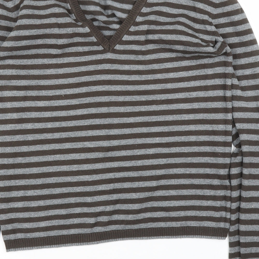 United Colors of Benetton Womens Brown Striped  Pullover Jumper Size L