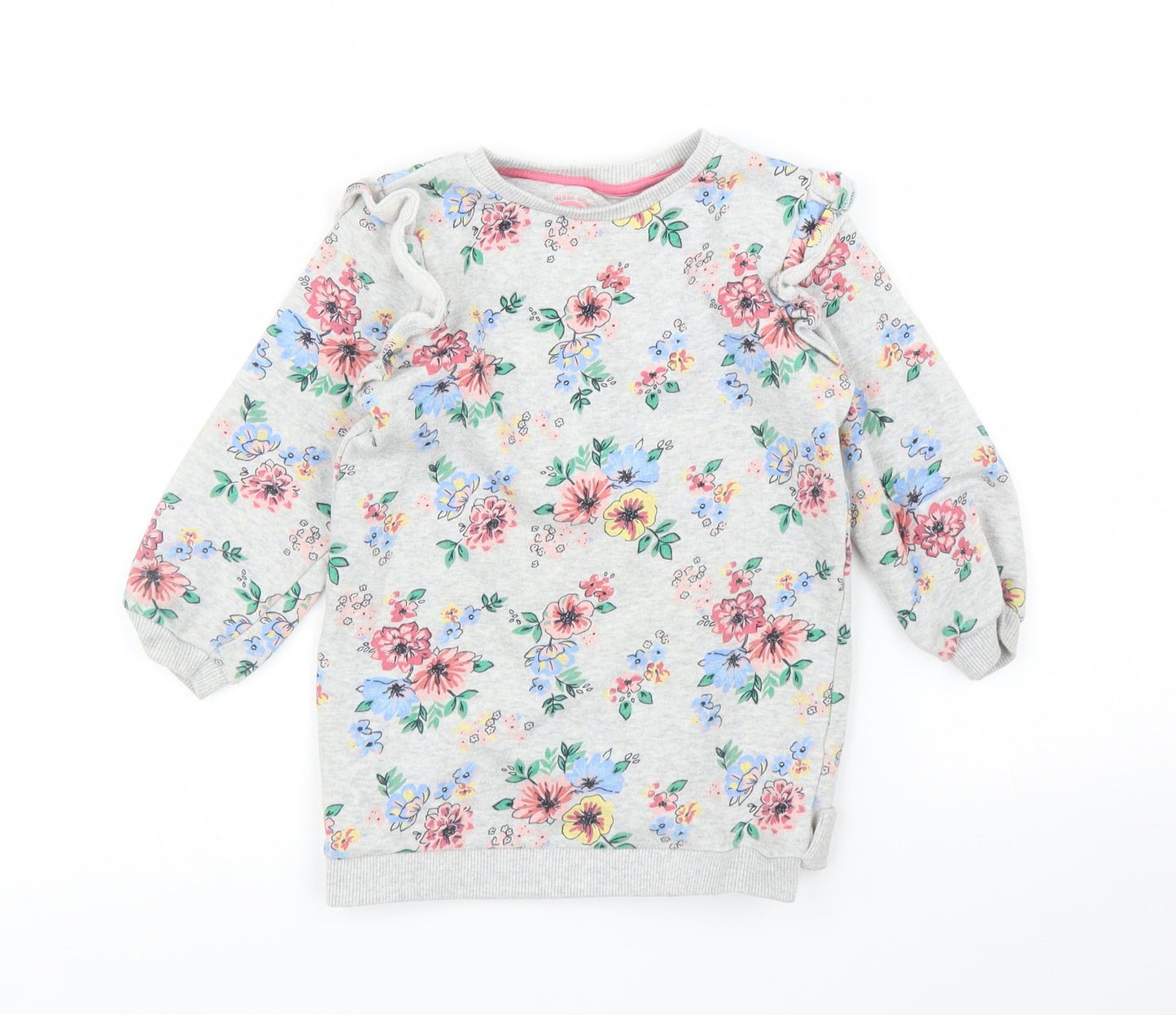 F&F Girls Grey Floral  Pullover Jumper Size 3 Years
