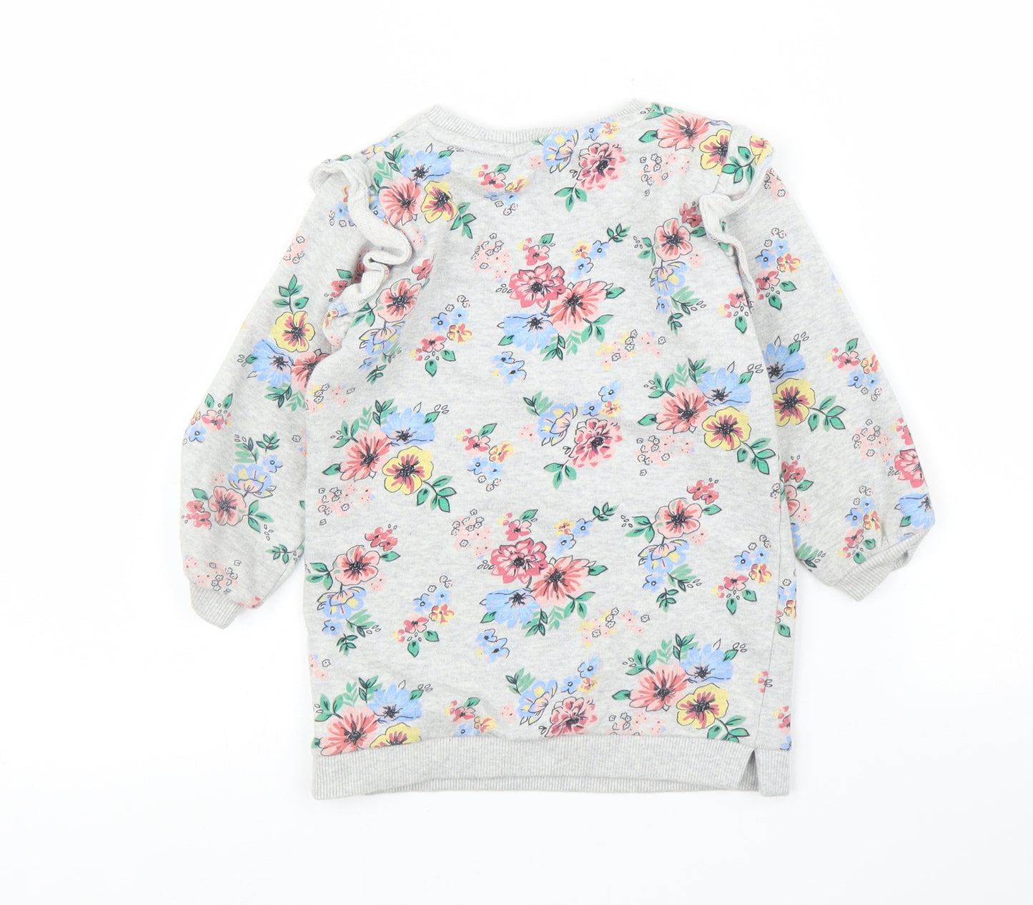 F&F Girls Grey Floral  Pullover Jumper Size 3 Years