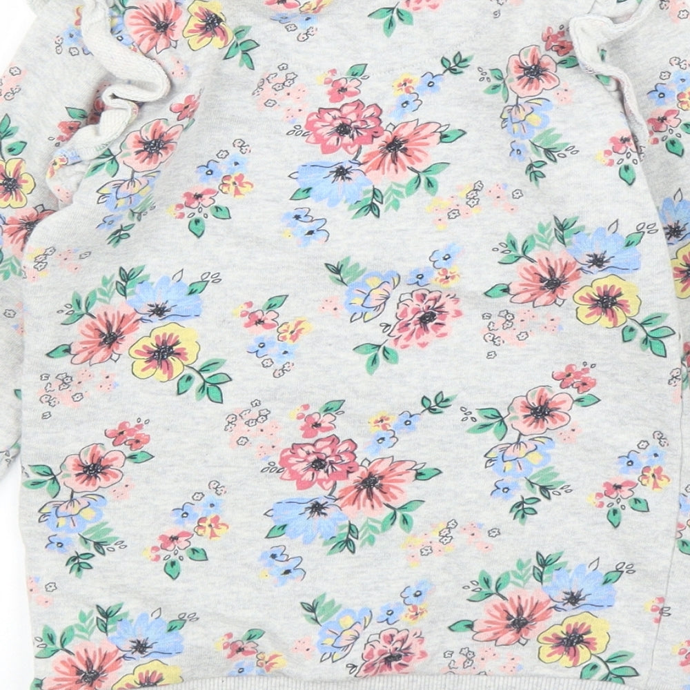 F&F Girls Grey Floral  Pullover Jumper Size 3 Years