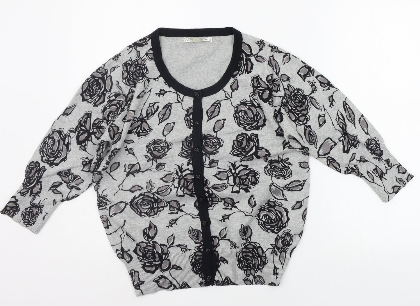 Uttam Boutique Womens Grey Floral  Cardigan Jumper Size 12