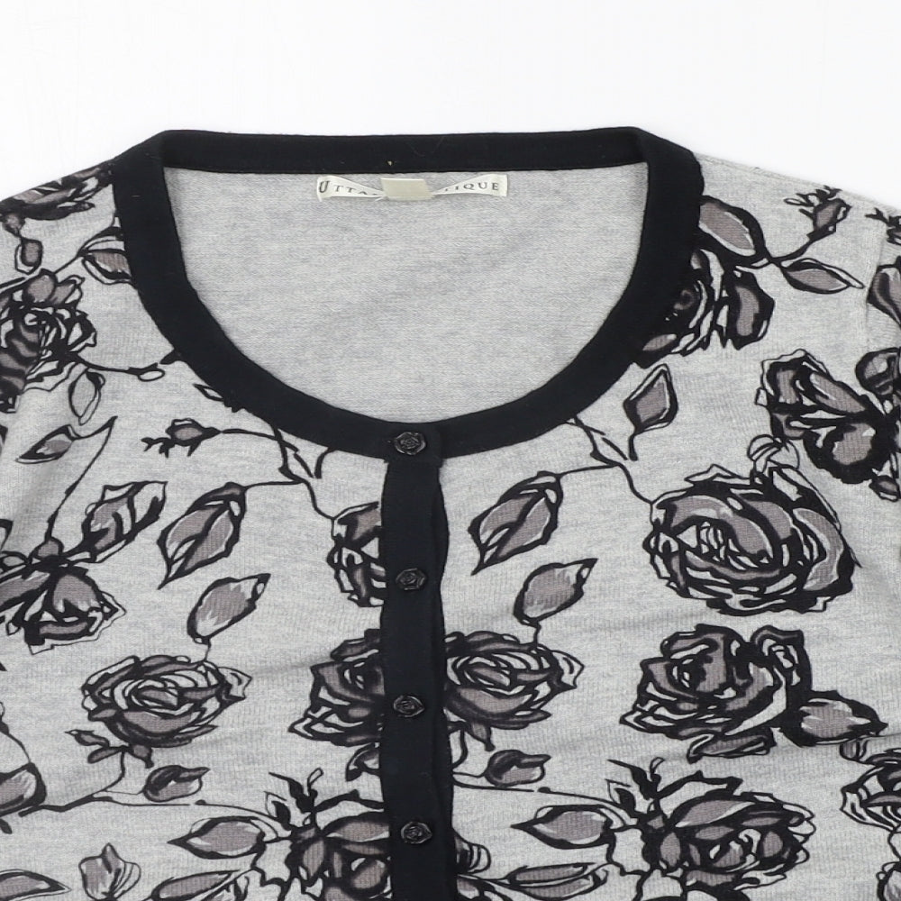 Uttam Boutique Womens Grey Floral  Cardigan Jumper Size 12