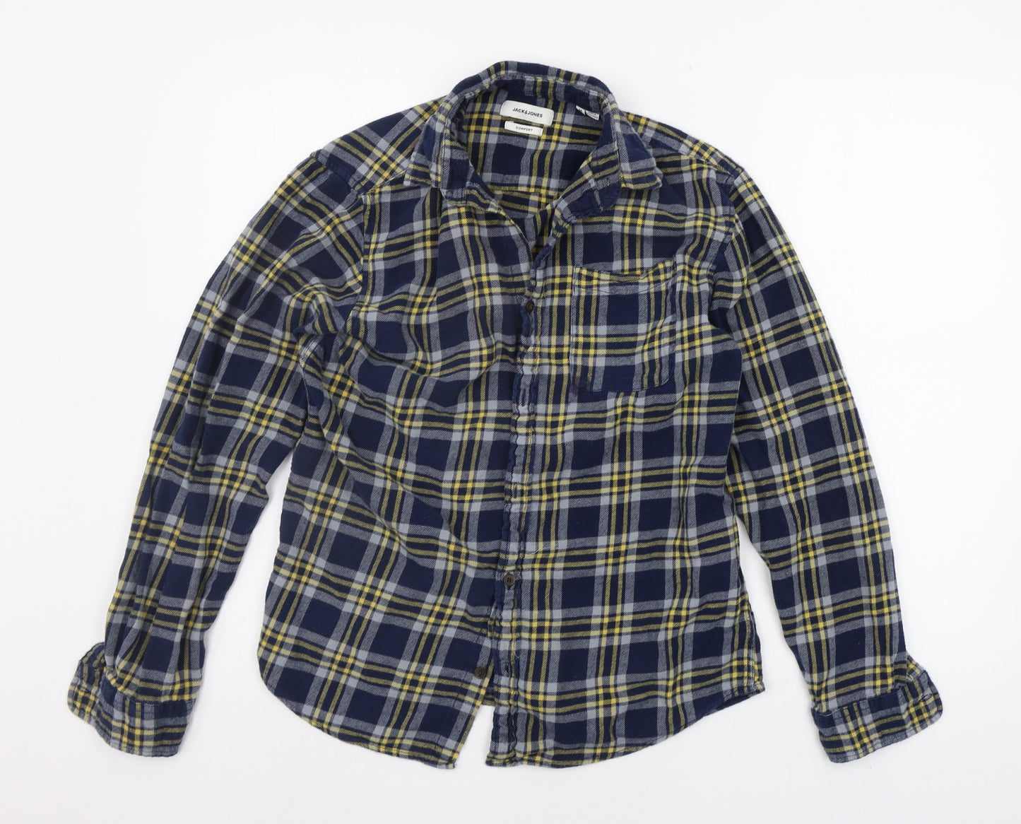 JACK AND JONES Mens Blue Camouflage   Button-Up Size M