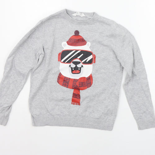 H&M Girls Grey   Pullover Jumper Size 7-8 Years  - christams