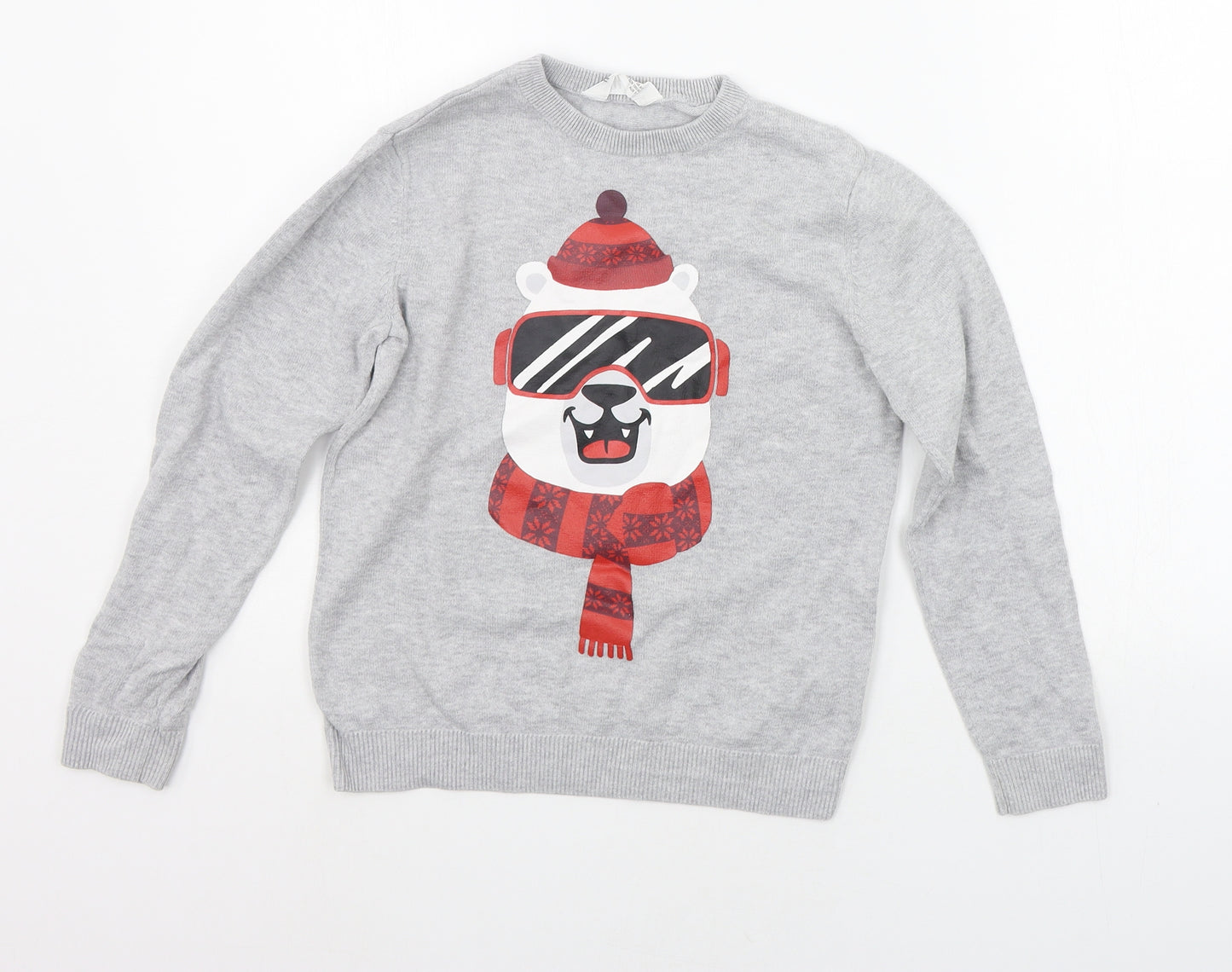 H&M Girls Grey   Pullover Jumper Size 7-8 Years  - christams
