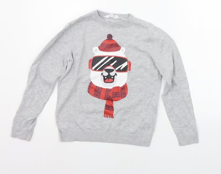 H&M Girls Grey   Pullover Jumper Size 7-8 Years  - christams
