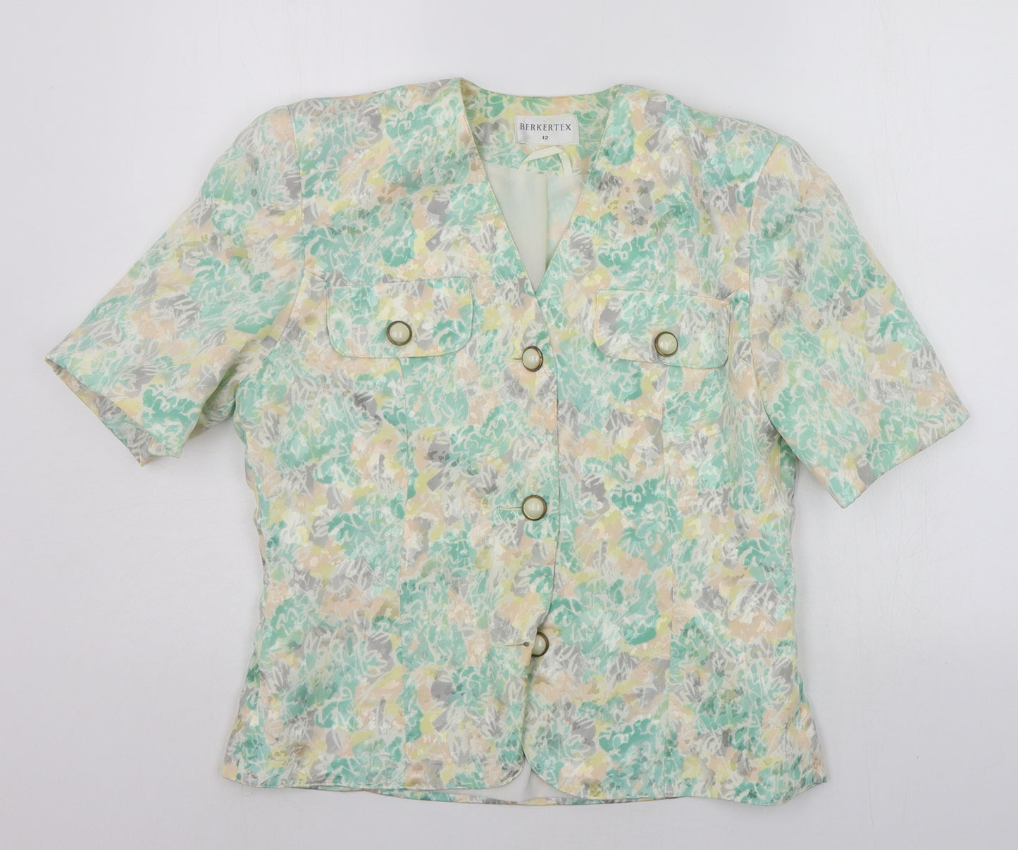 Berkertex Womens Green Geometric  Basic Blouse Size 12