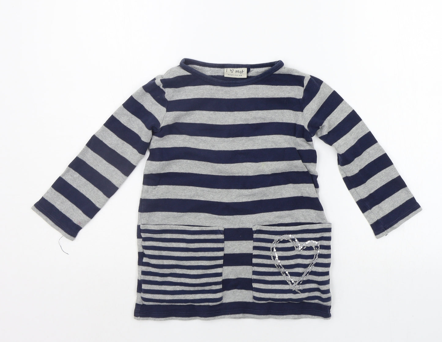 NEXT Girls Grey Striped  Jumper Dress  Size 3 Years  - SEQUIN