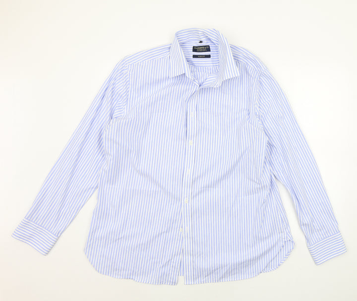 Hammond & Co. Mens Blue Striped   Button-Up Size 18
