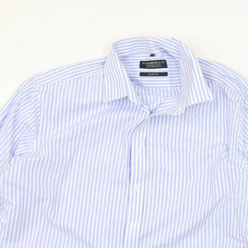 Hammond & Co. Mens Blue Striped   Button-Up Size 18