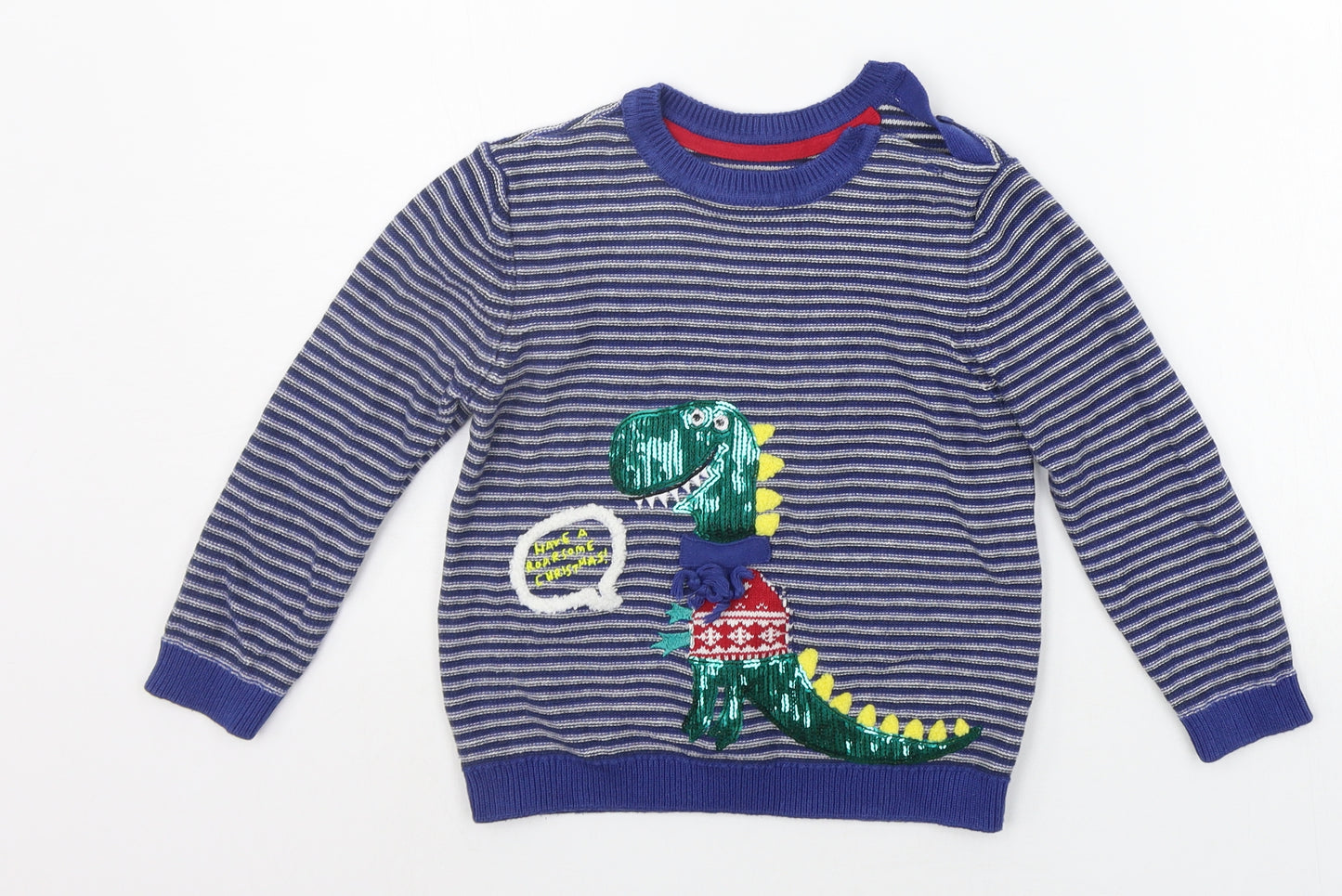 Mothercare Boys Blue Striped  Pullover Jumper Size 3-4 Years  - SEQUIN