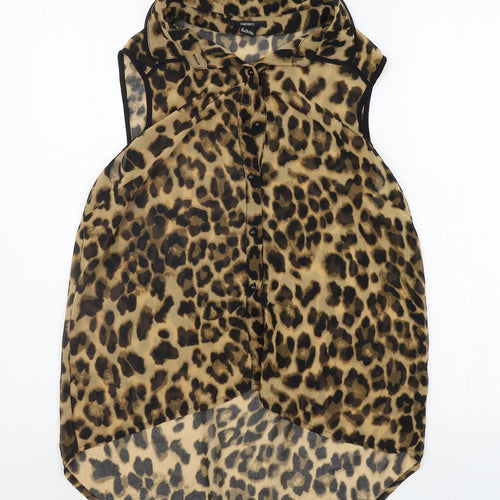 FOREVER 21 Womens Beige Animal Print  Basic Button-Up Size M