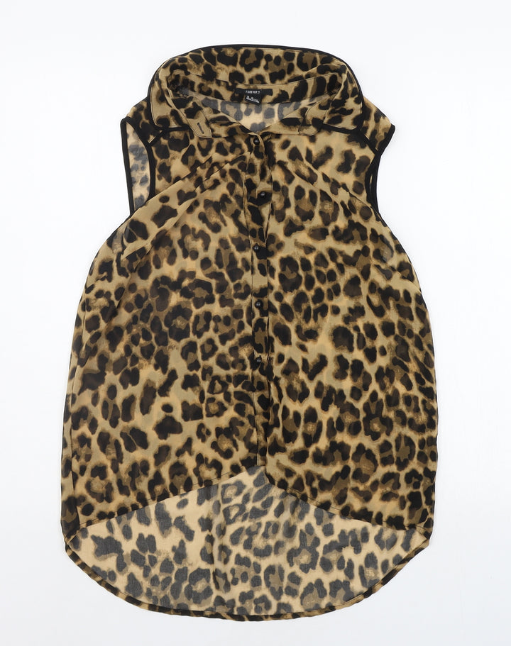 FOREVER 21 Womens Beige Animal Print Basic Button-Up Size M