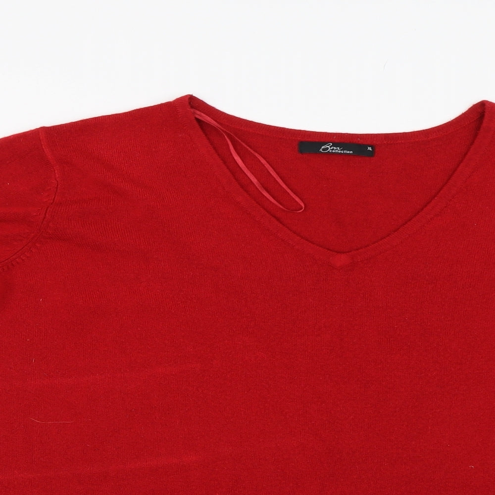 BM Colletion Womens Red  Knit Pullover Jumper Size XL