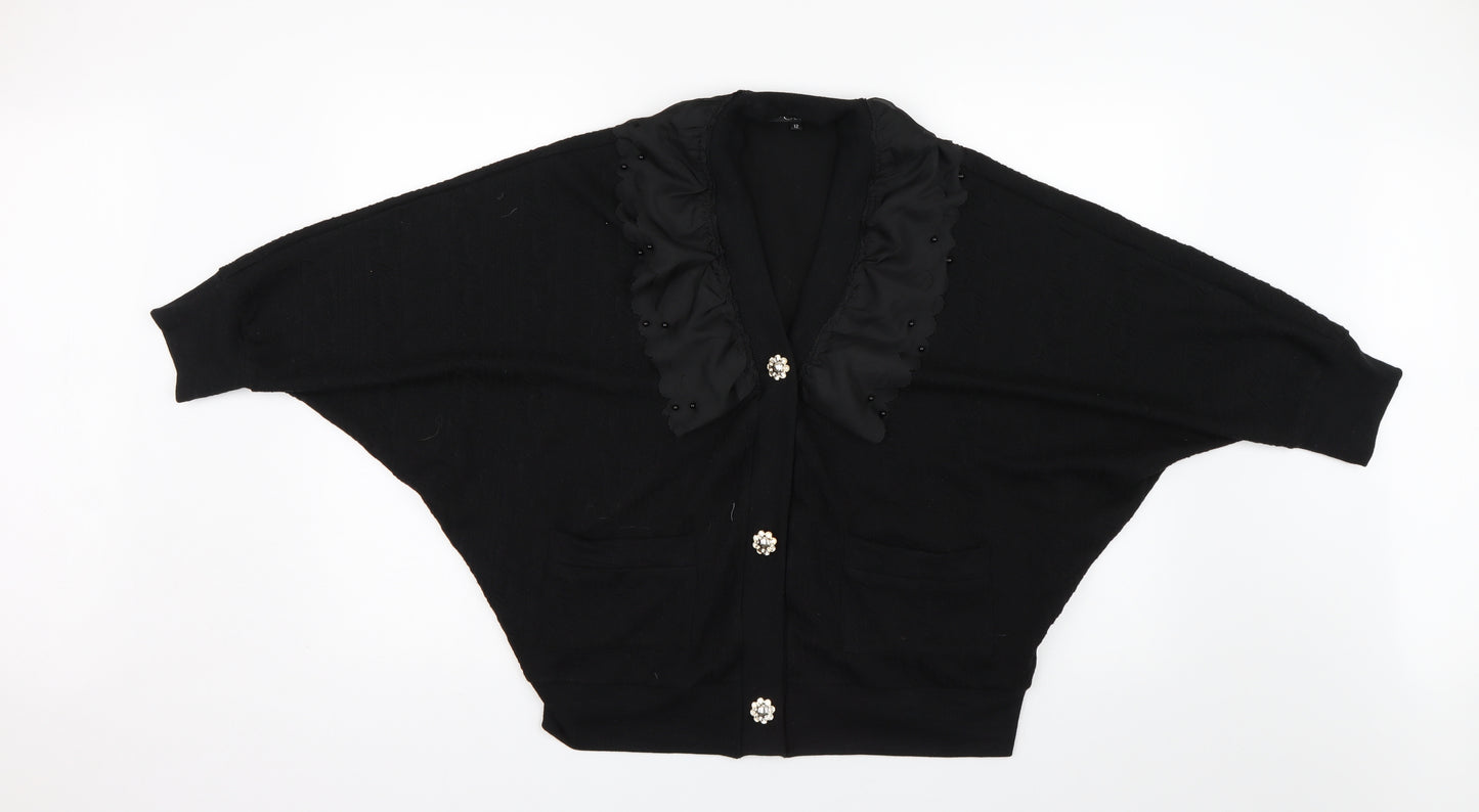 Cutie Womens Black  Knit Cardigan Jumper Size 12  - Bat Wing