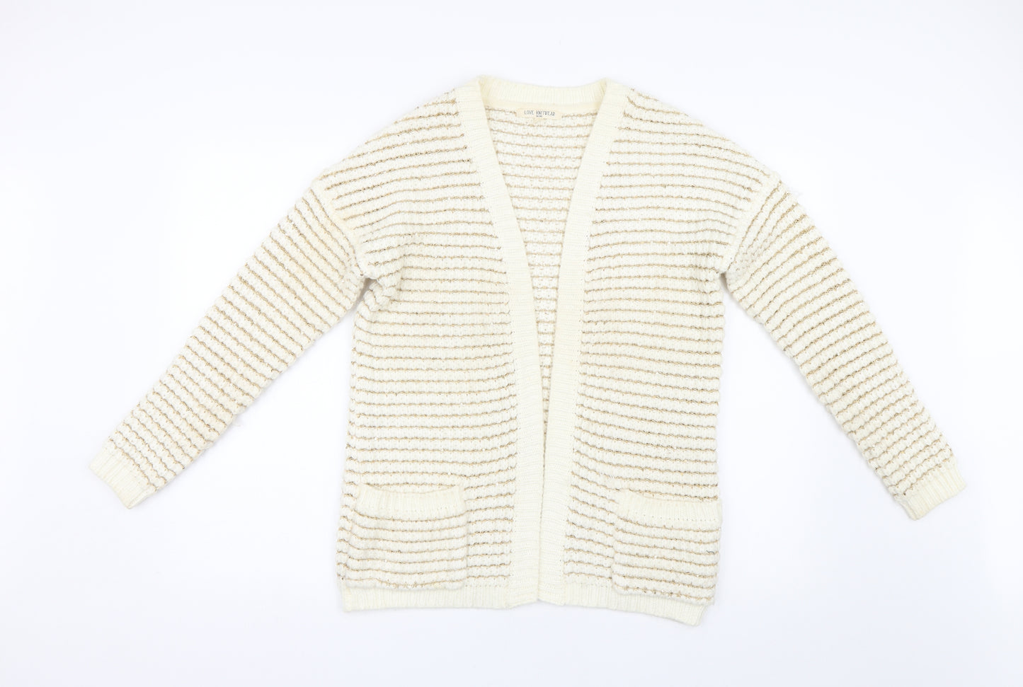 Love Knitwear Womens Beige Striped Knit Cardigan Jumper Size S