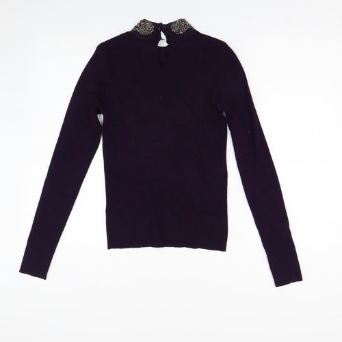 Oasis Womens Purple  Knit Pullover Jumper Size S  - Embellished Collar