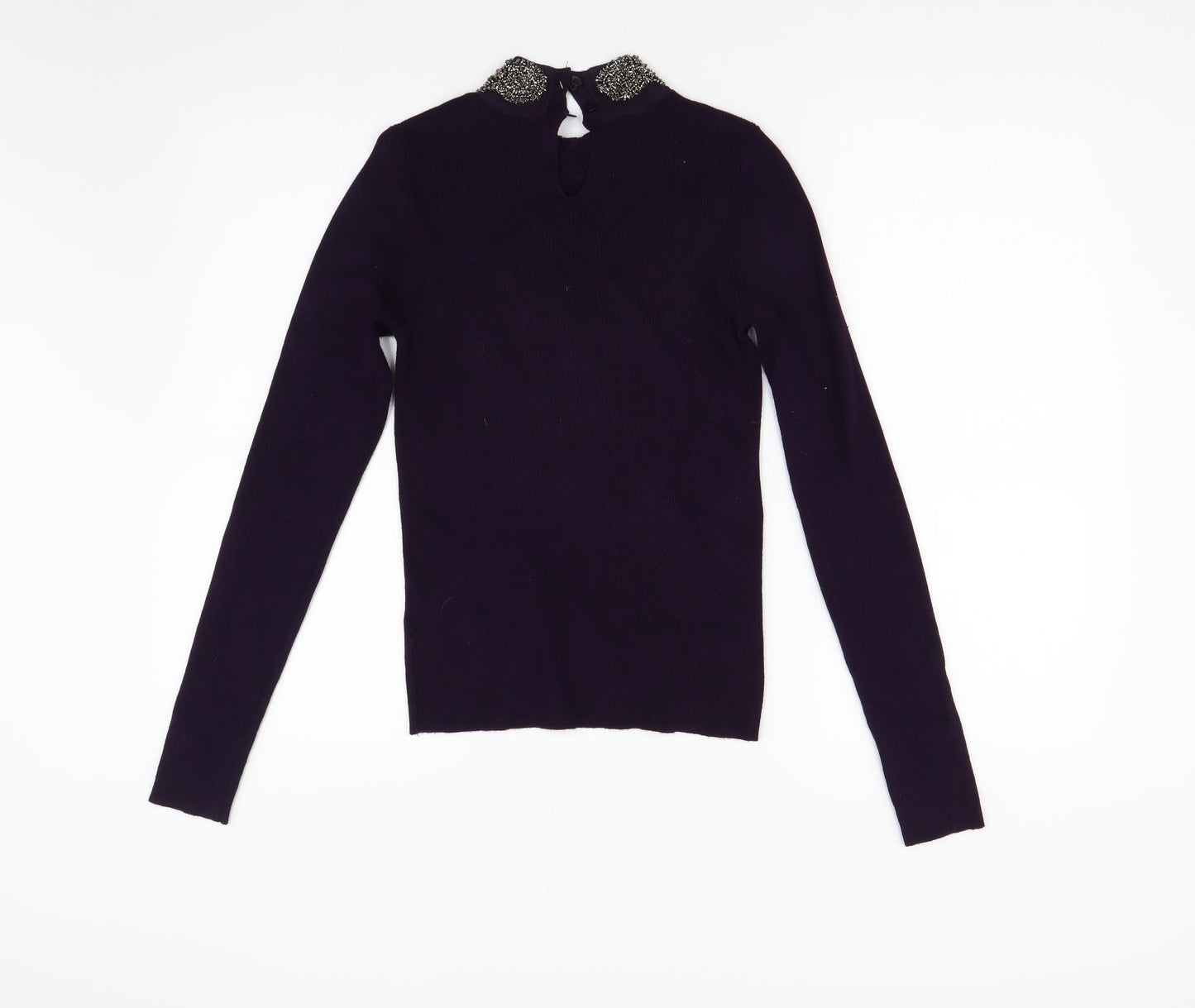 Oasis Womens Purple  Knit Pullover Jumper Size S  - Embellished Collar