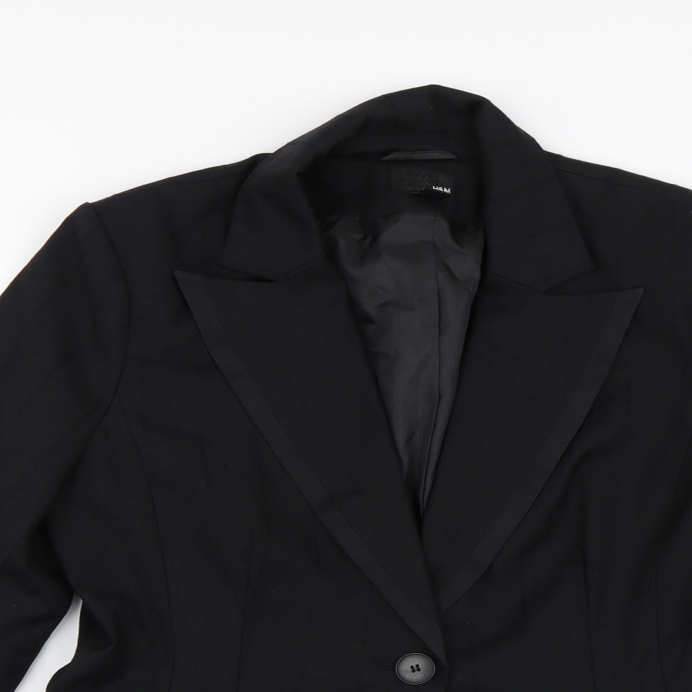 H&M Womens Black Striped  Jacket Suit Jacket Size 20