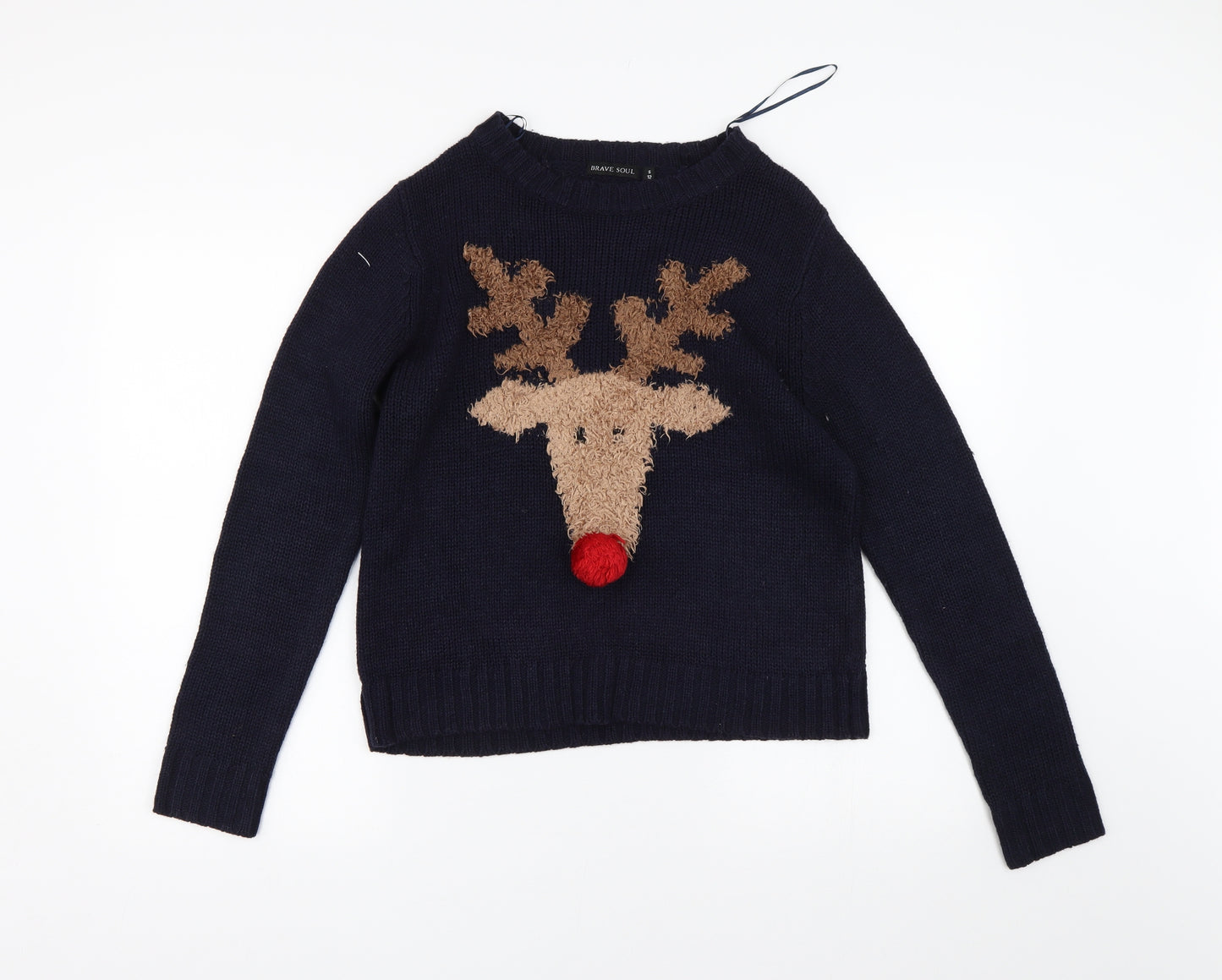 Brave Soul Womens Blue  Knit Pullover Jumper Size 12  - Reindeer