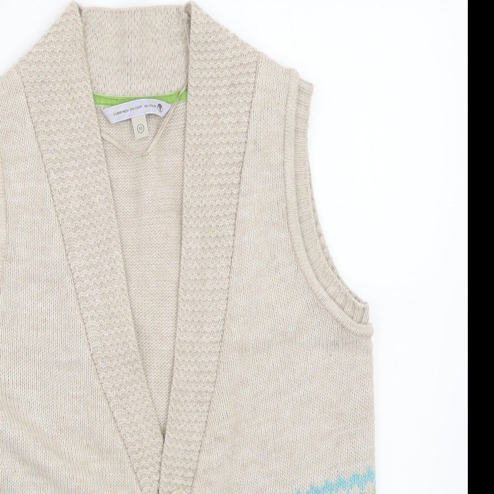 Fat Face Womens Beige Geometric Knit Cardigan Jumper Size 10