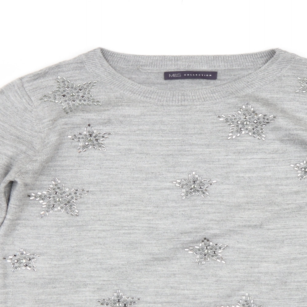 M&S Womens Grey  Knit Pullover Jumper Size S