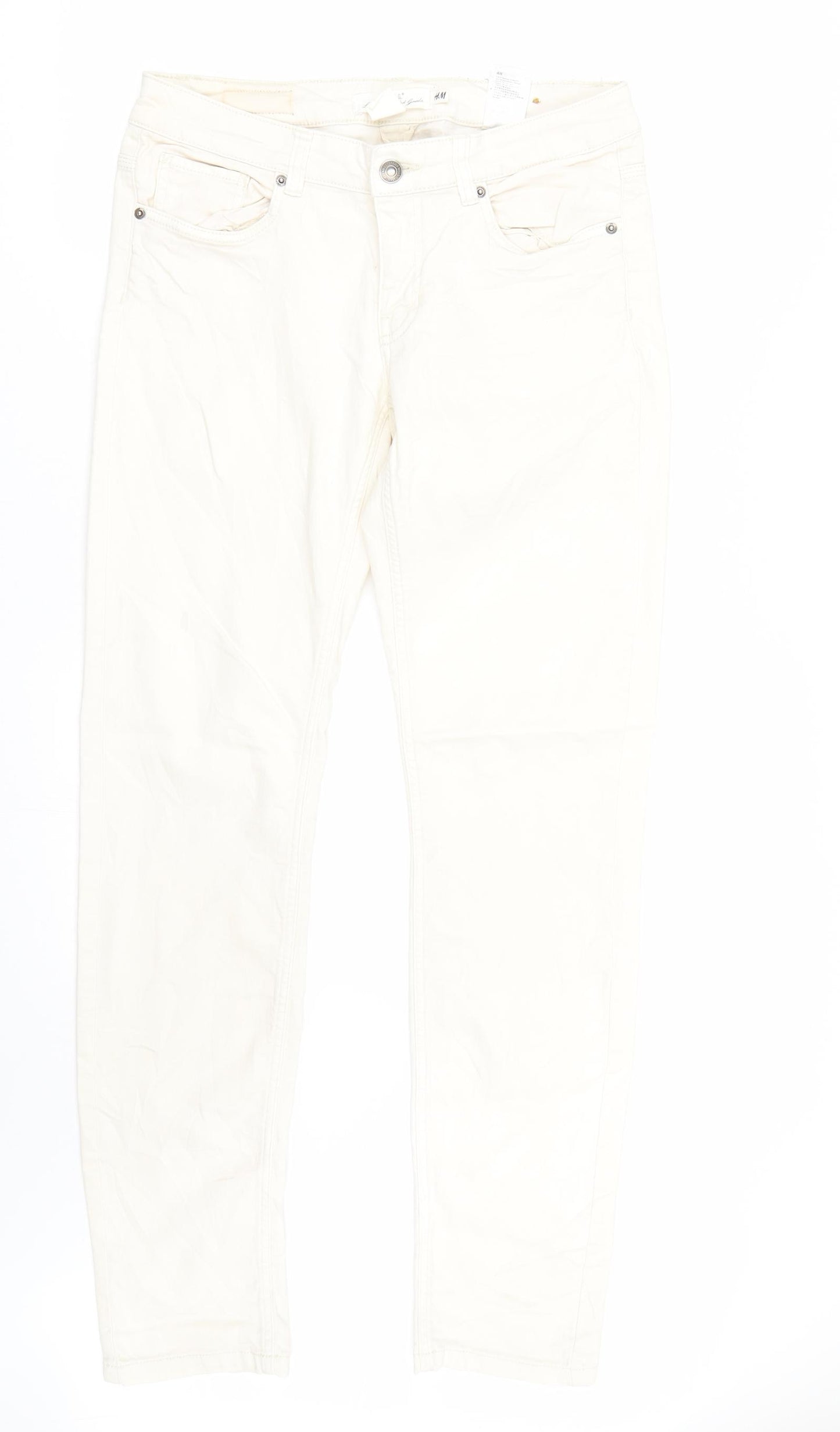 H&M Womens Ivory  Denim Skinny Jeans Size 12 L31 in