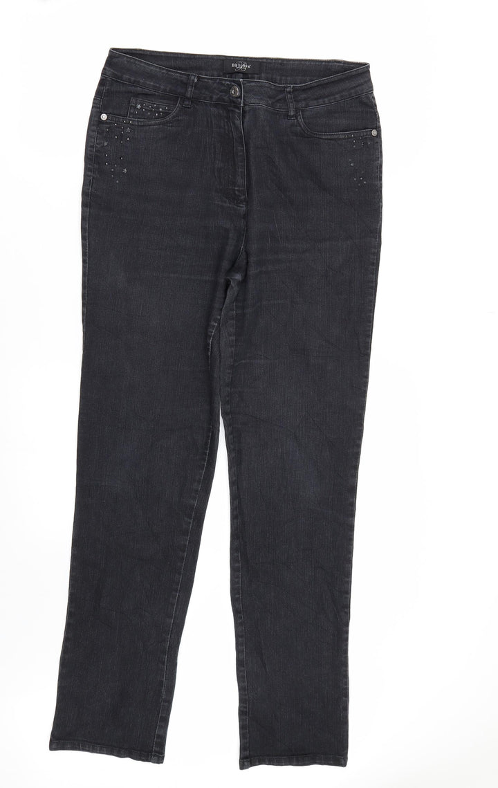 Bexleys Womens Black Denim Straight Jeans Size 10 L31 in
