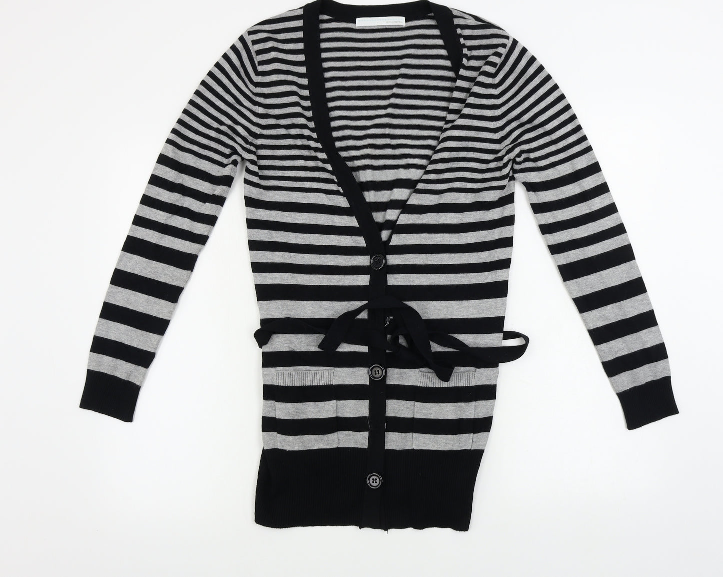 AMARANTO Womens Grey Striped  Cardigan Jumper Size 10