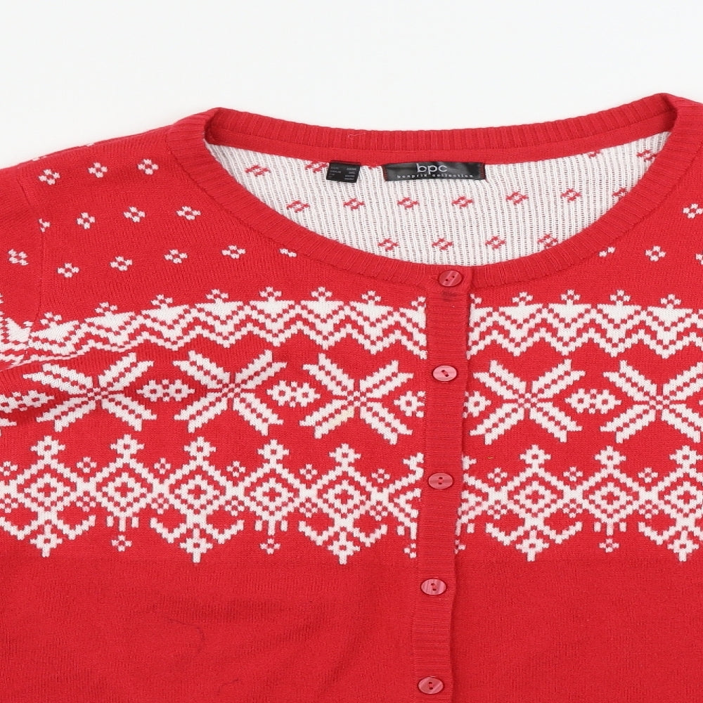 BPC    Womens Red Geometric  Cardigan Jumper Size 2XL